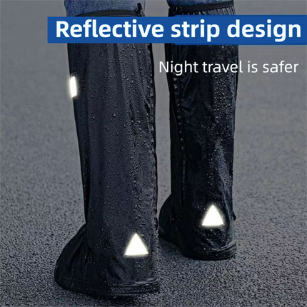 A Pair 40CM High-Tube Double-Layer Waterproof Rain Boot Covers - Durable Anti-Slip Reflective Motorcycle Over-Shoes (XL Size)