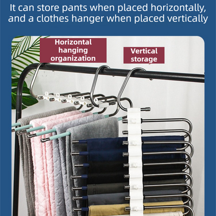 5-Tier Sliver Stainless Steel Pants Rack and 10-Pack Magic Cascading Hangers Set - Space-Saving Closet Organizer Kit