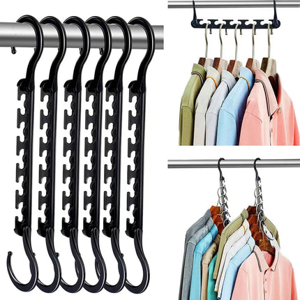 5-Tier Black Stainless Steel Pants Rack and 10-Pack Magic Cascading Hangers Set - Space-Saving Closet Organizer Kit