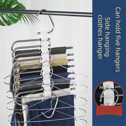 5-Tier Black Stainless Steel Pants Rack and 10-Pack Magic Cascading Hangers Set - Space-Saving Closet Organizer Kit