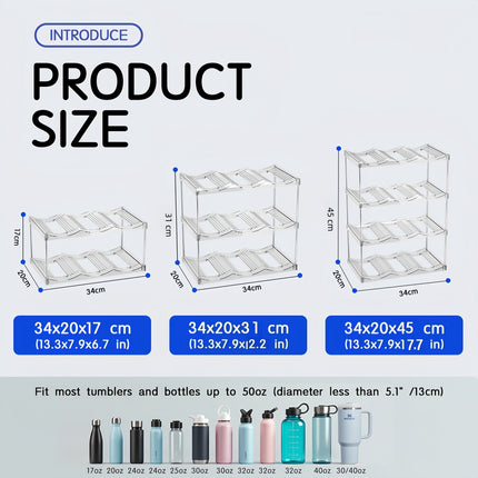 3-Tier Stackable Transparent Cup & Wine Organizer - Detachable Tumbler & Bottle Desktop Rack