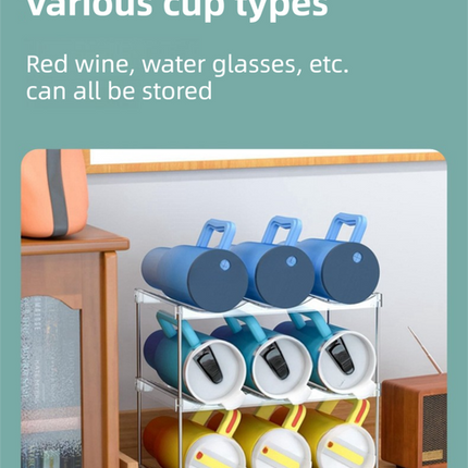 4-Tier Stackable Black Cup & Wine Organizer - Detachable Tumbler & Bottle Desktop Rack