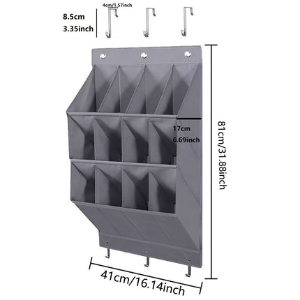12-Pockets Grey Collapsible Over-the-Door Hanging Storage Bag - Space-Saving Shoes & Sundries Wall Holder with Hooks