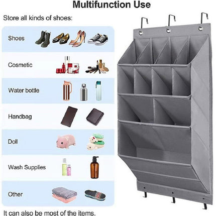 6-Tier Grey Collapsible Over-the-Door Hanging Storage Bag - Space-Saving Shoes & Sundries Wall Holder with Hooks