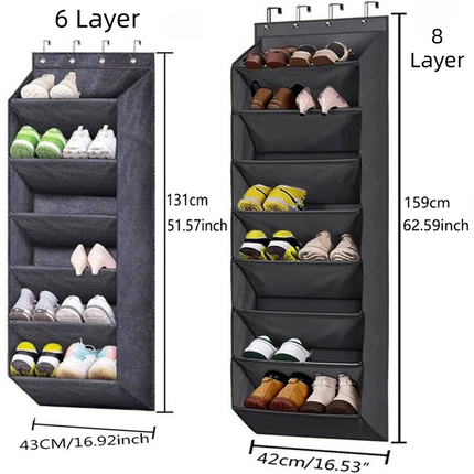 8-Tier Grey Collapsible Over-the-Door Hanging Storage Bag - Space-Saving Shoes & Sundries Wall Holder with Hooks