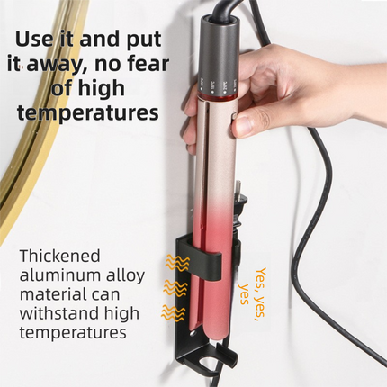 Large Black Wall-Mounted Aluminum Curling Iron Holder with Tidy Cord - Heat-Resistant Hair Straightener Storage Rack for Diameter ≥ 36mm