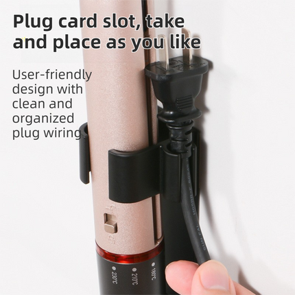 Large Black Wall-Mounted Aluminum Curling Iron Holder with Tidy Cord - Heat-Resistant Hair Straightener Storage Rack for Diameter ≥ 36mm