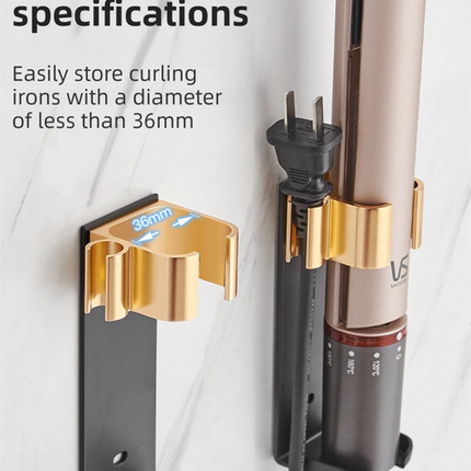 Large White Wall-Mounted Aluminum Curling Iron Holder with Tidy Cord - Heat-Resistant Hair Straightener Storage Rack for Diameter ≥ 36mm