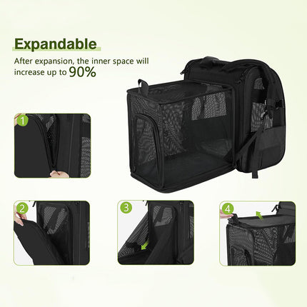 Black Large Expandable Cat Travel Backpack - Breathable & Collapsible Pet Carrier 62x34x43CM
