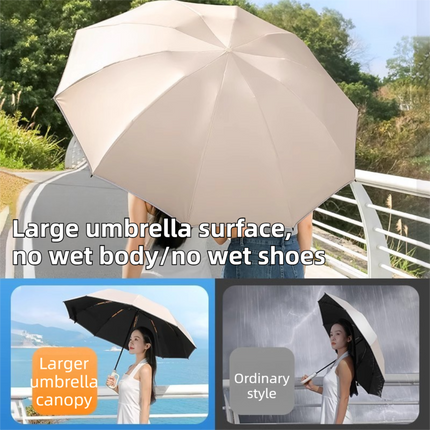 Beige Heavy Duty Fully Automatic Carabiner Umbrella with Integrated Hook Handle (Diameter 106CM) - Ultra Windproof and UV Protective Sun & Rain Umbrella