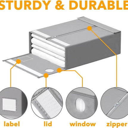 2-Pack Beige Foldable Bed Sheet Set Organizer with Clear Window, Zipper & Flip Lid - Home Wardrobe Bin for Blankets and Clothes (38x32.5x12.5CM)