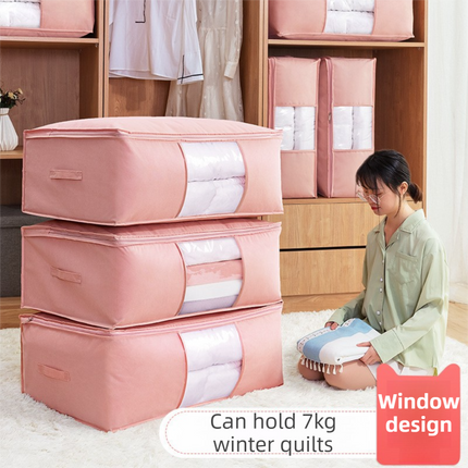 2-Pack Pink Large Quilt & Clothes Storage Bag (63X43X22CM) - Breathable Wardrobe Organizer with Clear Window & Double Zippers
