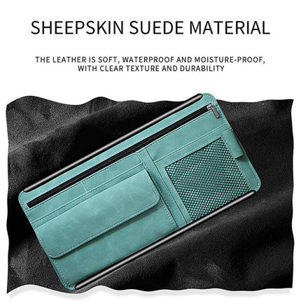 Black Faux Suede Car Sun Visor Organizer with Spring Strap - Multi-Functional Eyewear Case & Card Holder