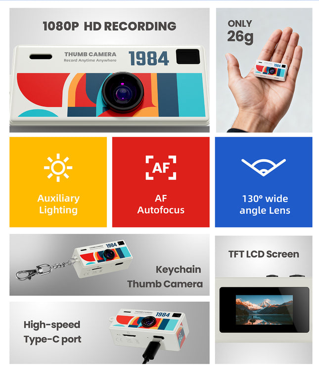 G6 Red Ultra-Mini Thumb Camera with 32GB Card, Card Reader & Adapter - HD Instant Pocket-Sized Action Cam for Students & Kids