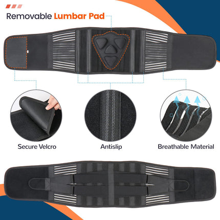 XXL Size Black Double-Compression Sports Waist Trimmer with 4 Steel Plates and 2 Spring Stays for Strength Training & Back Protection