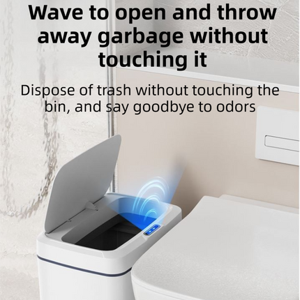 White Intelligent Dual-Sensor Trash Can (Hand-Wave & Knee-Bend) - Slim-Fit Touchless Rechargeable Bin for Bathroom & Kitchen