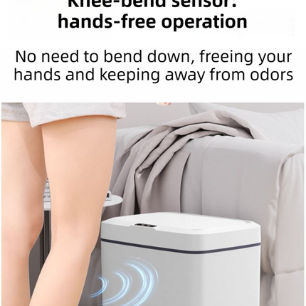 Black Intelligent Dual-Sensor Trash Can (Hand-Wave & Knee-Bend) - Slim-Fit Touchless Rechargeable Bin for Bathroom & Kitchen