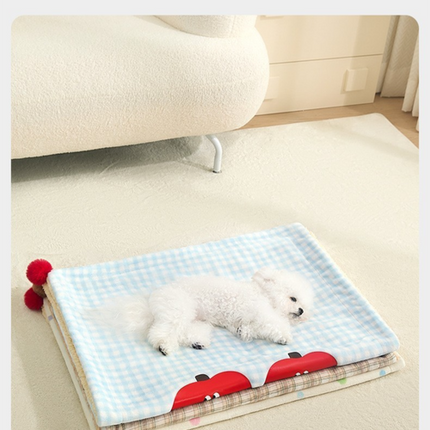 Plaid Puppy Premium Soft Fleece Dog Bed Mat/Quilt (M Size 60 x 40 CM) - All-Season Reversible Warm Cat Nap Pad