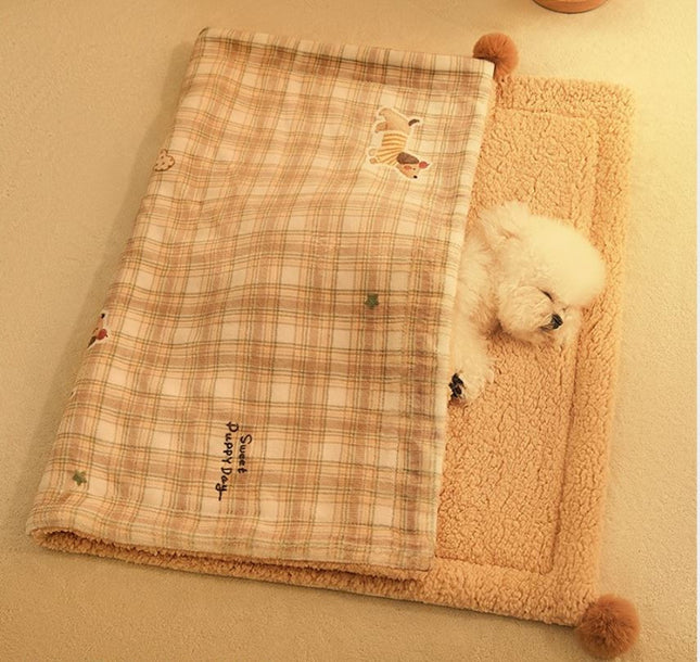 Plaid Puppy Premium Soft Fleece Dog Bed Mat/quilt (l Size 70 X 50 CM)