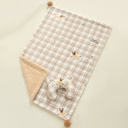 Plaid Puppy Premium Soft Fleece Dog Bed Quilt & Pillow Set (M Size 60 x 40 CM) - All-Season Reversible Warm Cat Nap Pad