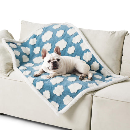 65 x 90 CM Waterproof Soft Sherpa Fleece Pet Blanket (Blue Sky & Clouds) - Reversible Thickened Furniture Protector for Dogs & Cats