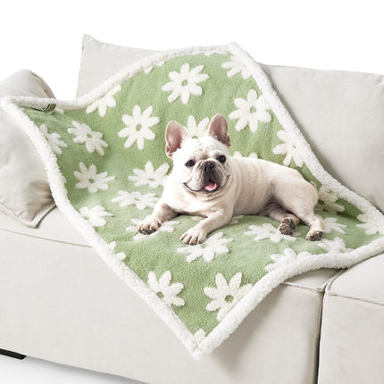 75 x 100 CM Waterproof Soft Sherpa Fleece Pet Blanket (Green Floral) - Reversible Thickened Furniture Protector for Dogs & Cats