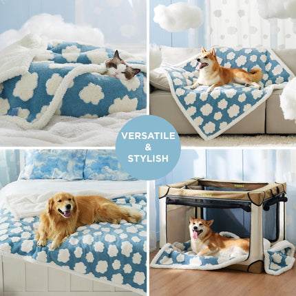 65 x 90 CM Waterproof Soft Sherpa Fleece Pet Blanket (Purple Gingham) - Reversible Thickened Furniture Protector for Dogs & Cats