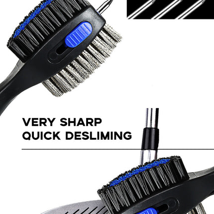 Grey Premium Golf Club Cleaning Brush Extra Large Head Dual Bristles Retractable Zip Line & Groove Cleaner Spike Anti-Slip Ergonomic Grip 29cm