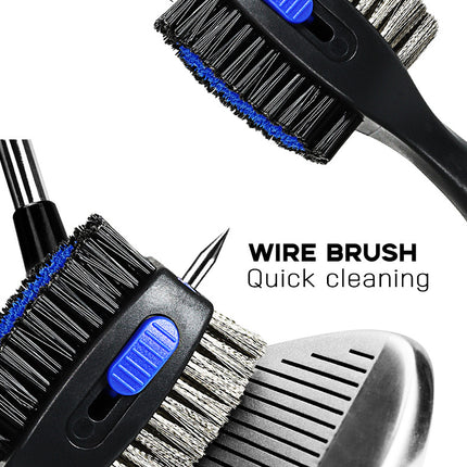 Blue Premium Golf Club Cleaning Brush Extra Large Head Dual Bristles Retractable Zip Line & Groove Cleaner Spike Anti-Slip Ergonomic Grip 29cm