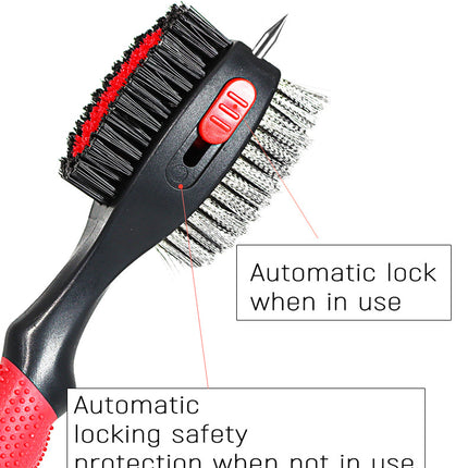 Blue Premium Golf Club Cleaning Brush Extra Large Head Dual Bristles Retractable Zip Line & Groove Cleaner Spike Anti-Slip Ergonomic Grip 29cm