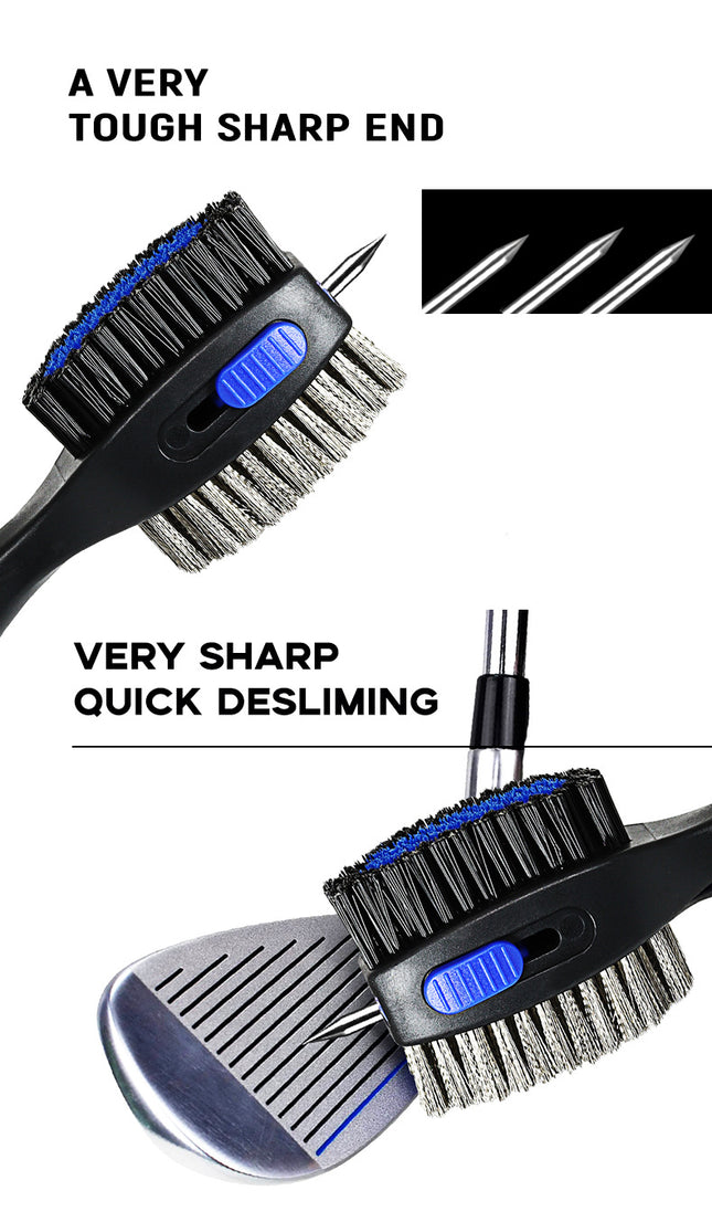 Red Premium Golf Club Cleaning Brush Extra Large Head Dual Bristles Retractable Zip Line & Groove Cleaner – product detail