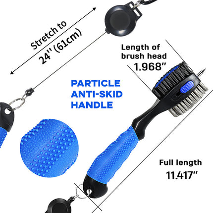 Red Premium Golf Club Cleaning Brush Extra Large Head Dual Bristles Retractable Zip Line & Groove Cleaner Spike Anti-Slip Ergonomic Grip 29cm