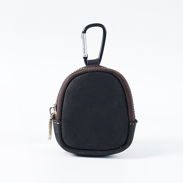 Black Genuine Crazy Horse Leather Mini Coin Purse Zipper Shell Pouch Small Earphone Case Key Holder with