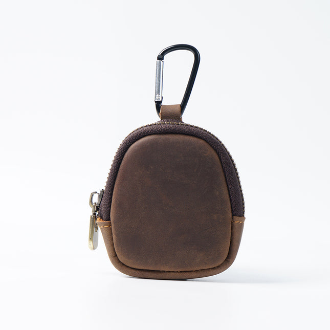 Coffee Genuine Crazy Horse Leather Mini Coin Purse Zipper Shell Pouch Small Earphone Case Key Holder with