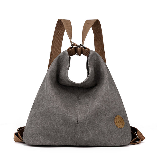 Grey Versatile 3-in-1 Canvas Backpack and Shoulder Bag Large Capacity Handbag for Women Ideal for Travel