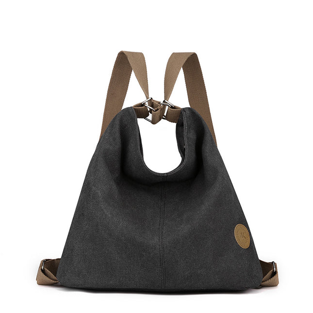 Black Versatile 3-in-1 Canvas Backpack and Shoulder Bag Large Capacity Handbag for Women Ideal for Travel