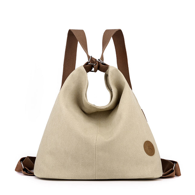 Khaki Versatile 3-in-1 Canvas Backpack and Shoulder Bag Large Capacity Handbag for Women Ideal for Travel