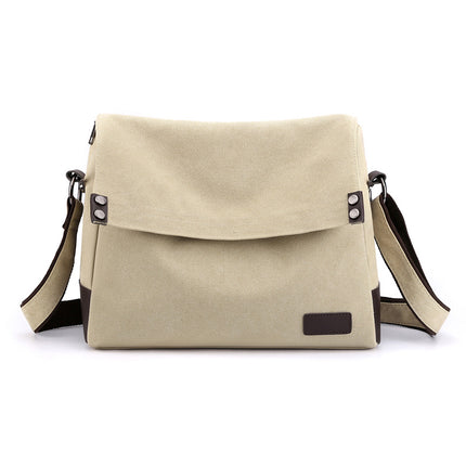 Khaki Men's Large Capacity Canvas Messenger Bag Lightweight