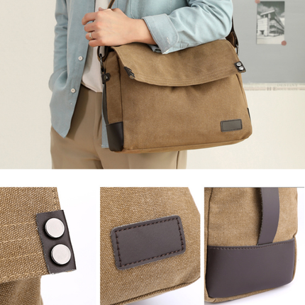 Khaki Men's Large Capacity Canvas Messenger Bag Lightweight