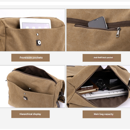 Black Men's Large Capacity Canvas Messenger Bag Lightweight Multi-Pocket Crossbody Shoulder Bag for Work Casual Travel iPad Compatible