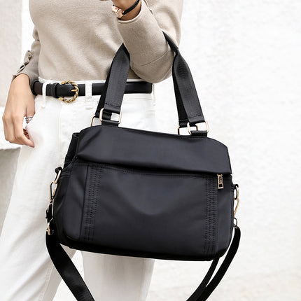 Black Women's Large Capacity Water-Resistant Nylon Handbag Multi-Compartment Crossbody Shoulder Bag for Work Travel and Daily Use 30cm