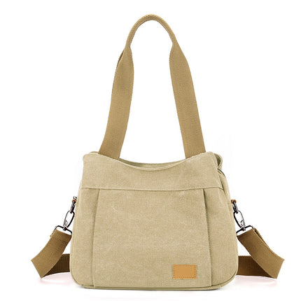 Khaki Multi-functional Large Capacity Canvas Tote Bag - Versatile 3-Way Adjustable Shoulder and Crossbody Handbag for Work, Travel, and Daily Use