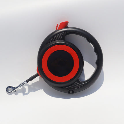 Black-red Heavy Duty Retractable Dog Leash with Ergonomic Wide Handle - Automatic Tangle-Free Extending Lead for Large and Medium Dogs - Carbon Fiber Texture