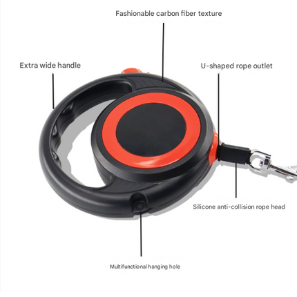 Green-white Heavy Duty Retractable Dog Leash with Ergonomic Wide Handle - Automatic Tangle-Free Extending Lead for Large and Medium Dogs - Carbon Fiber Texture