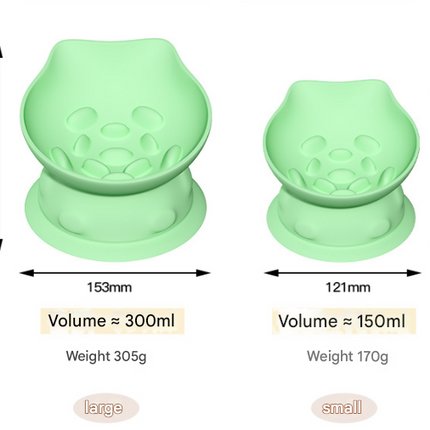 S Green 2-Piece Elevated Silicone Pet Bowl Set - Slanted Neck Protection Cat Bowl with Anti-Slip Suction Base for Cats and Small Dogs