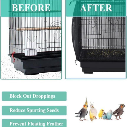 XL Black Star【Height 37, Circumference 220】 Large Bird Cage Seed Catcher Net Cover - Adjustable Mesh Guard Splash-Proof Dust Cover for Indoor Outdoor Cages