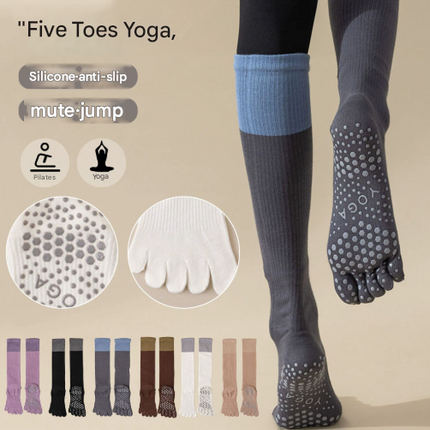Purple 2PCS Women's Professional Five-Finger Compression Calf Socks - High-Performance Knee-High Non-Slip Grip Socks for Yoga, Running, and Fitness