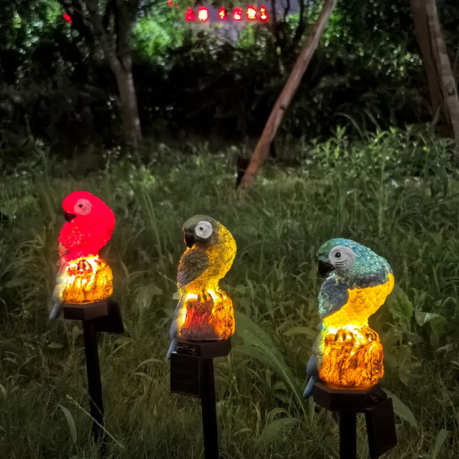 Blue Solar Powered Parrot Garden Stake Lights - Hand-Painted Waterproof Resin LED Landscape Lamps for Outdoor Patio, Lawn, and Yard Decoration