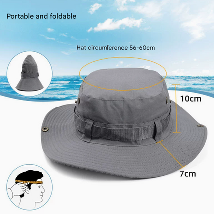 Khaki Foldable Wide Brim Sun Hat Unisex Bucket Safari Cap Adjustable 56-60cm for Fishing Hiking Camping and Outdoor Travel
