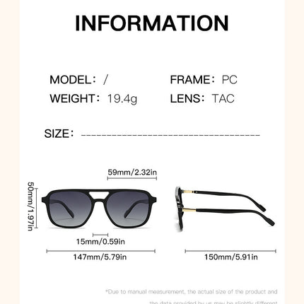 Black Retro Double Bridge Square Frame Polarized Sunglasses - Driving Sun Protection Eyewear
